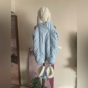 Light Blue Hood Snowsuit with Creamy White Faux Fur Lining and Trim